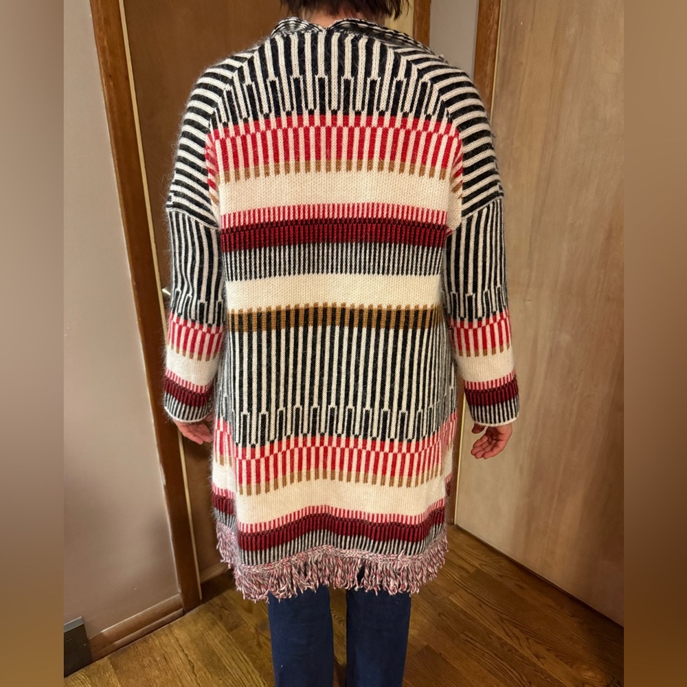 Maje Striped Cardigan with Fringe - Picture 2 of 7